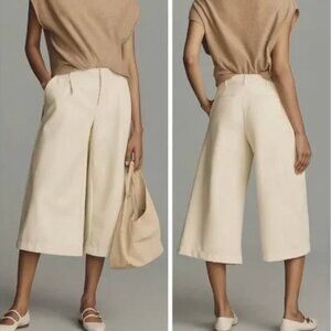 NWT! ANTHROPOLIE Pants Culottes Size 4 Ivory Faux Leather Wide Leg